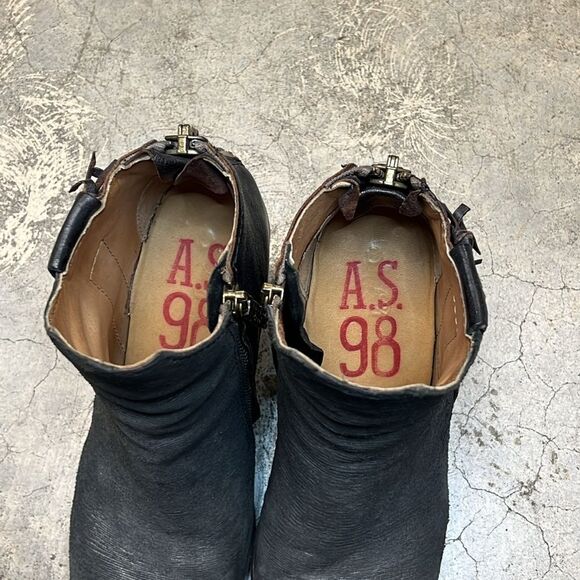 A.S 98 charcoal and black textured ankle boots with side fringe western style - Picture 4 of 8